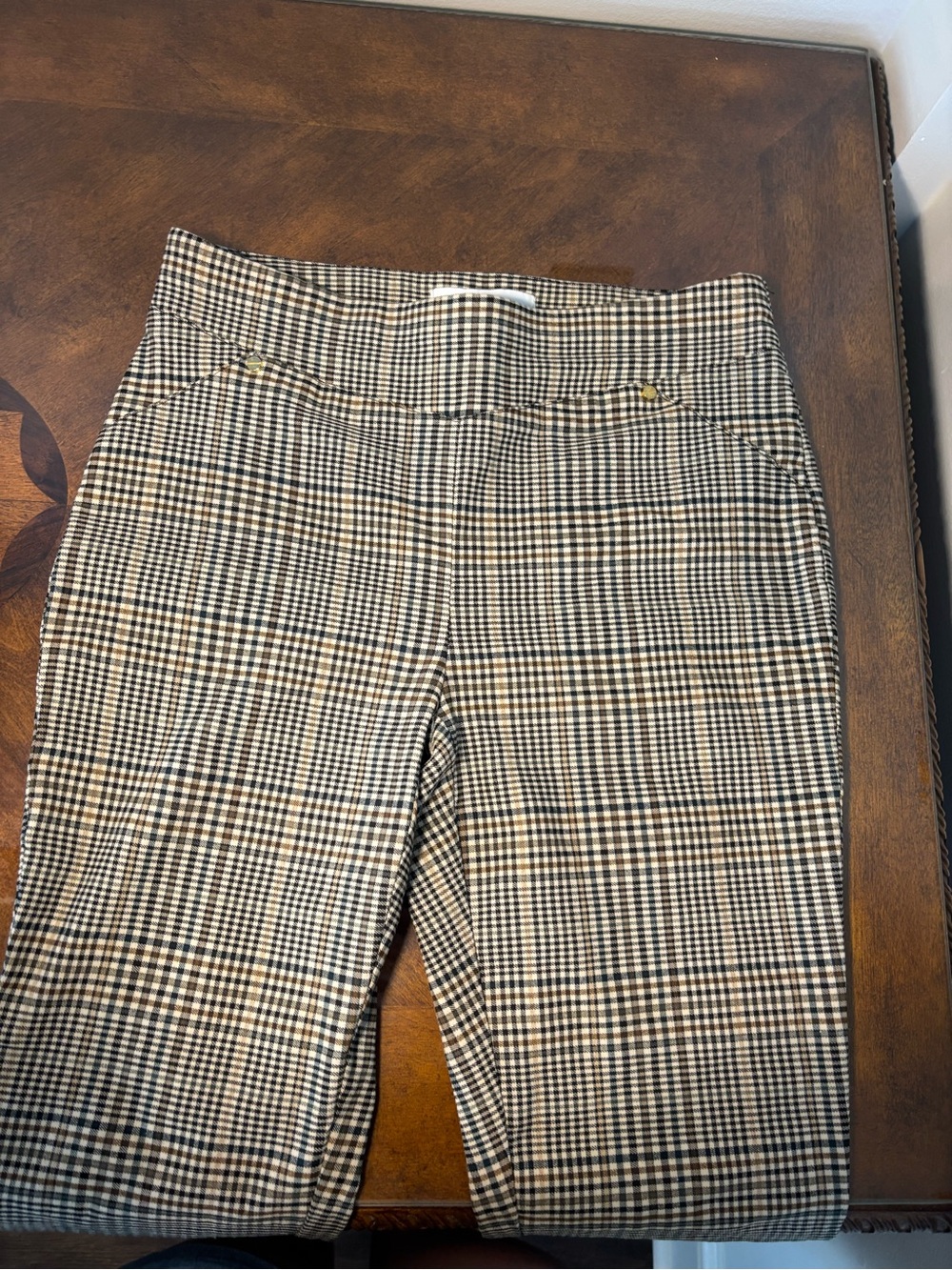 Women’s Checked Pull-On Trousers in Black and Tan